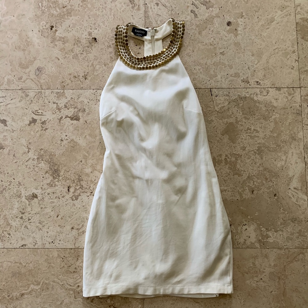Bebe white and gold dress